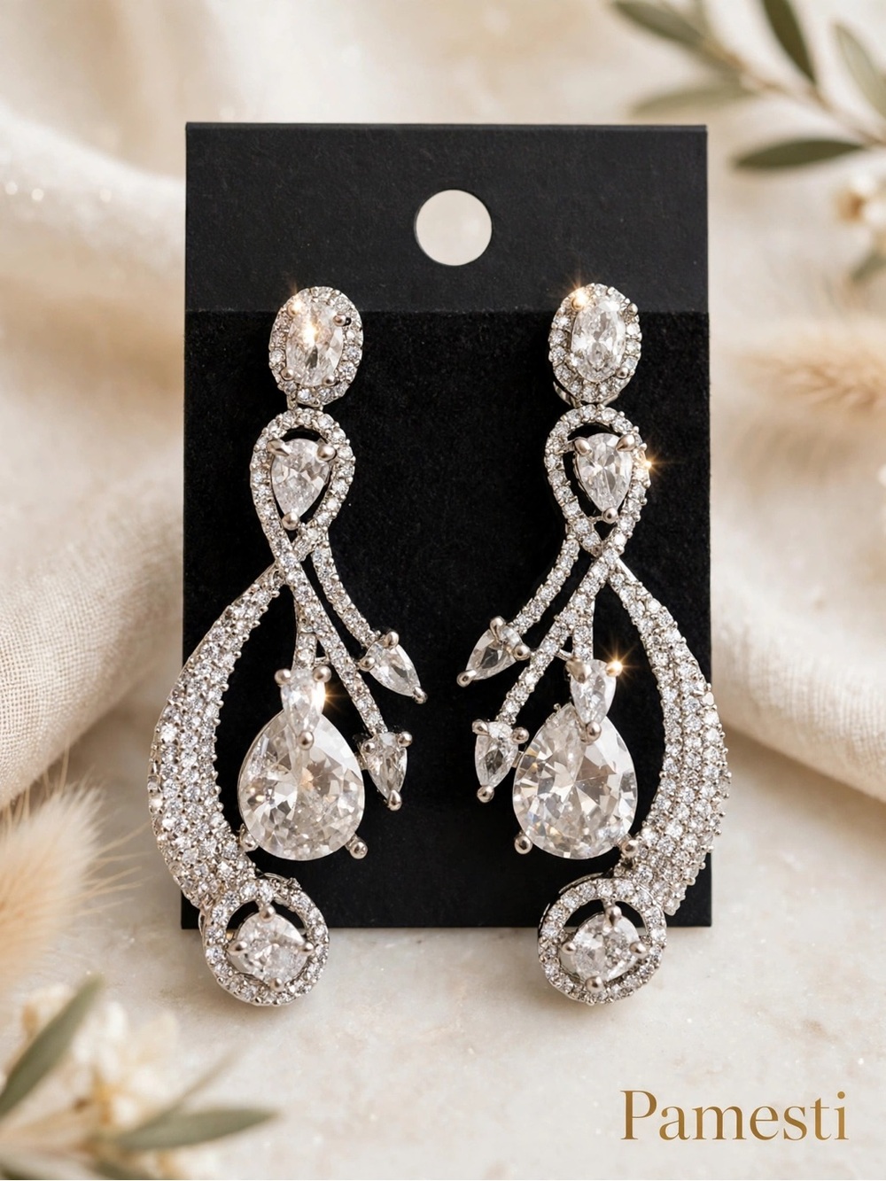 Silver Crystal Teardrop Statement Earrings